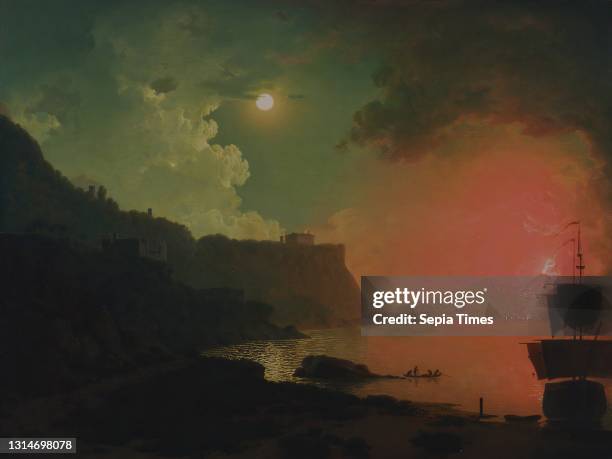 Vesuvius from Posillipo, Joseph Wright of Derby, 1734–1797, British, active in Italy , ca. 1788, Oil on panel, Support : 25 x 33 inches , bay ,...