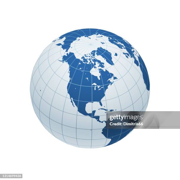 earth globe focusing on north america and north pole. - latitude longitude stock illustrations