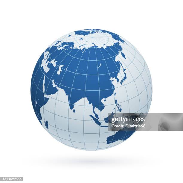 ilustrações de stock, clip art, desenhos animados e ícones de earth globe focusing on asia. - latitude