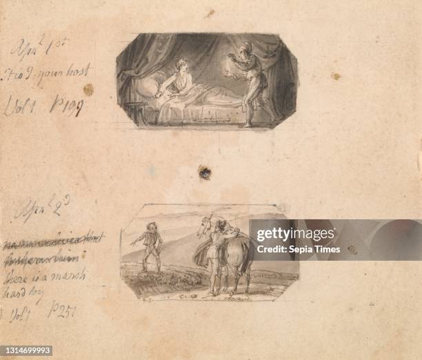 It is I your Host April 2nd: There is a Marsh Hard By , Thomas Stothard, 1755–1834, British, undated, Gray wash with pen and brown ink on thin,...