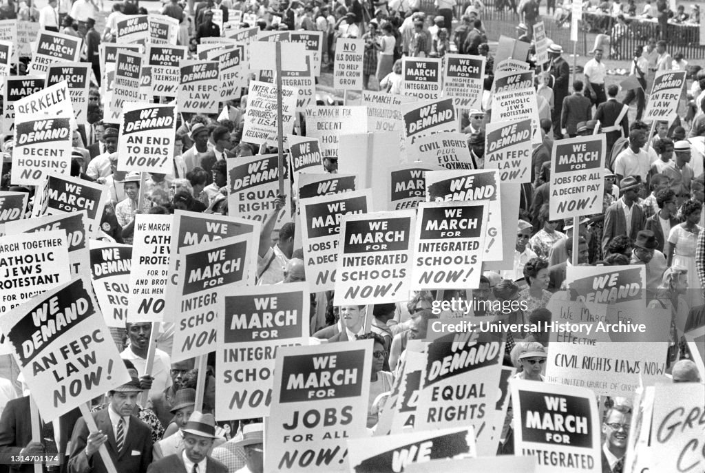 Protesters with Signs at March on Washington for Jobs and Freedom, Washington, D.C., USA, photo by Marion S. Trikosko, August 28, 1963