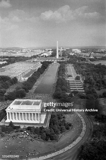 High Angle View of Crowd of Protesters from Lincoln Memorial to the Washington Monument at March on Washington for Jobs and Freedom, Washington,...