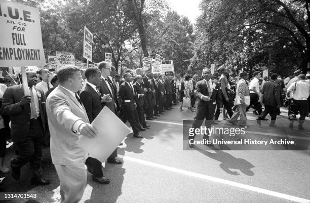 Martin Luther King, Jr., with Leaders at March on Washington for Jobs and Freedom, Washington Monument in Background, Washington, D.C., USA, photo by...