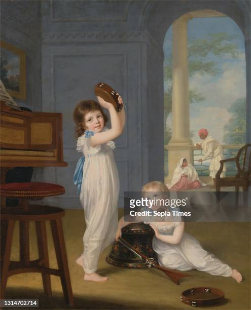 Emily and George Mason, Arthur William Devis, 1762–1822, British, between 1794 and 1795, Oil on canvas, Support : 42 1/2 x 39 inches , arch, boy,...
