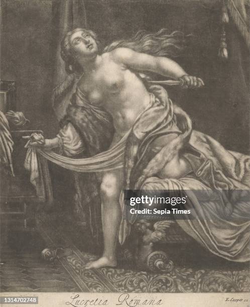 Lucretia Romana, Print made by unknown artist, seventeenth century-eighteenth century, after Simon Vouet, 1590–1649, French, after Claude Mellan,...