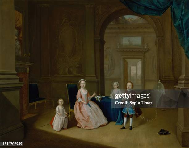 Children in an Interior, Arthur Devis, 1712–1787, British, ca. 1743, Oil on canvas, Support : 39 x 49 3/4 inches , arch, architecture, boys,...