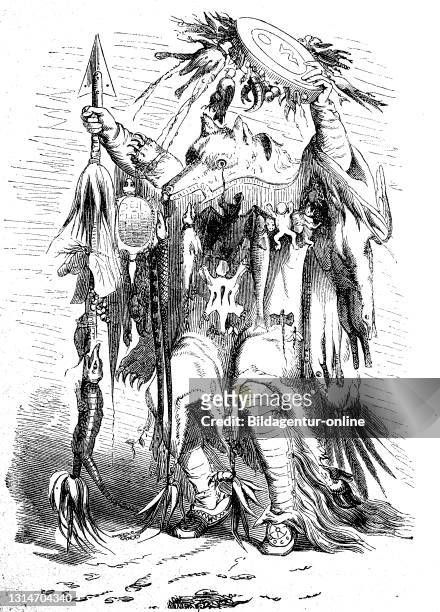 Indian, medicine man from the Sioux tribe, America, 1820 / Indianer, Medizinmann aus dem Stamm der Sioux, Amerika Historisch, historical, digital...