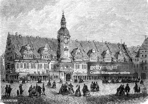 The City Hall of Leipzig, Germany, in 1876 / Das Rathaus von Leipzig, Deutschland, im Jahre 1876, Historisch, historical, digital improved...