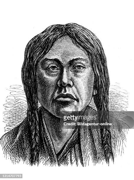 Indians, here a man of the Mexican Indians, illustration from 1880 / Indianer, hier ein Mann der mexikanischen Indianer, Illustration aus 1880,...
