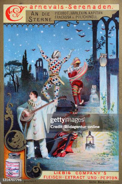 Photo series Carnival Serenades, Pierrot, Herlekin, Captain Fracassa and Polichinell with greetings to the stars / Bildserie Karneval Serenaden,...