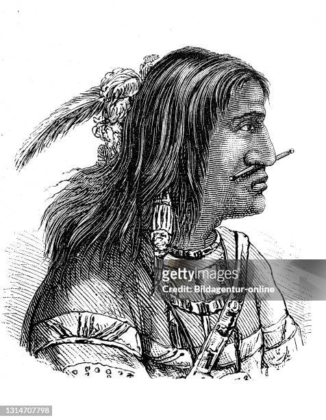 Native American, here a man from the Tananc tribe from Alaska, America, illustration from 1880 / Indianer, hier ein Mann vom Stamm der Tananc aus...