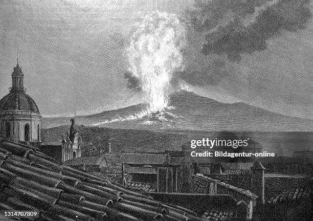 The eruption of the volcano Etna in Sicily, Italy, in 1892 / Der Ausbruch des Vulkan Ätna auf Sizilien, Italien, im Jahre 1892, Historisch,...