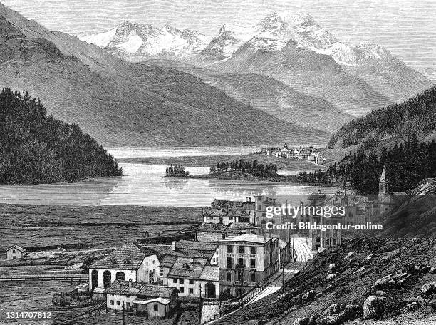 Campfer with view of Crest'alta and Piz della Margna, Switzerland, in 1890 / Campfer mit Blick auf Crest’alta und Piz della Margna, Schweiz, im Jahre...