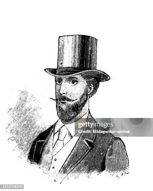 Hat fashion and beard fashion of men in Germany in 1889 / Hutmode uns Bartmode der Männer in Deutschland im Jahre 1889, Historisch, historical,...