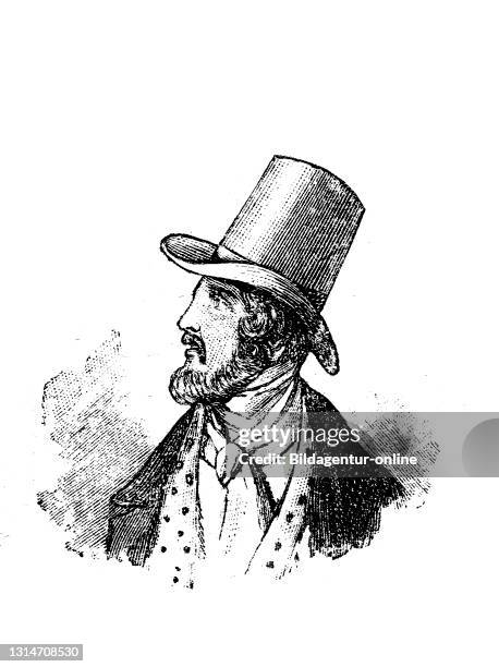 Hat fashion and beard fashion of men in Germany in 1835 / Hutmode und Bartmode der Männer in Deutschland im Jahre 1835, Historisch, historical,...