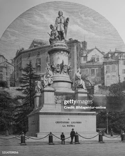 The Columbus Monument in Genoa, Italy, around 1890 / Das Kolumbusdenkmal in Genua, Italien, um 1890, Historisch, historical, digital improved...