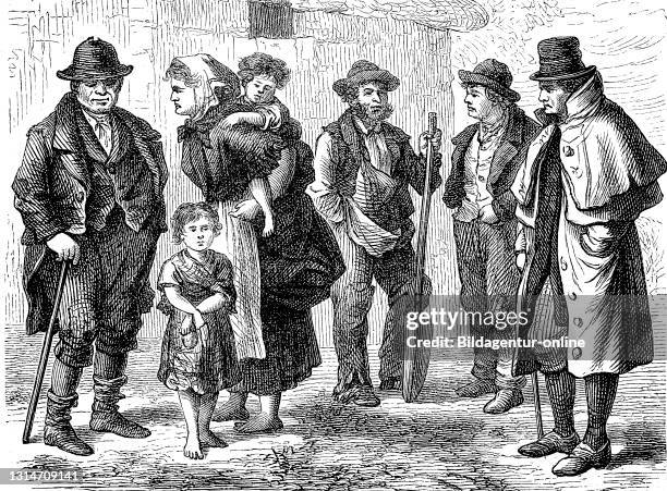 People, country people from Ireland in 1870 / Leute, Landbewohner aus Irland im Jahre 1870, Historisch, historical, digital improved reproduction of...