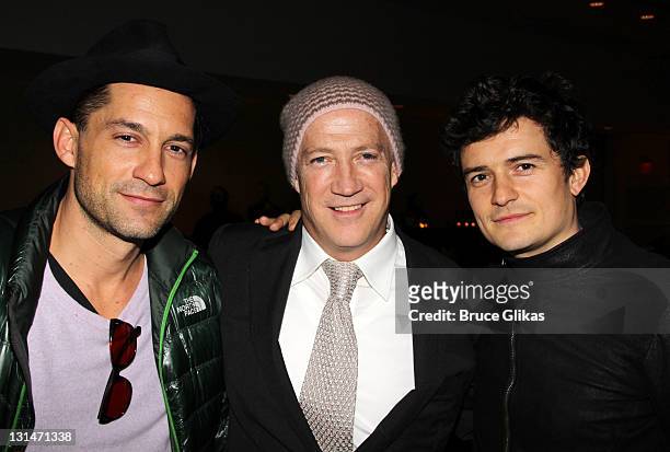 Enrique Murciano, Bryan Lourd and Orlando Bloom attend the opening night celebration for "Other Desert Cities" on Broadway at the Marriot Marquis on...