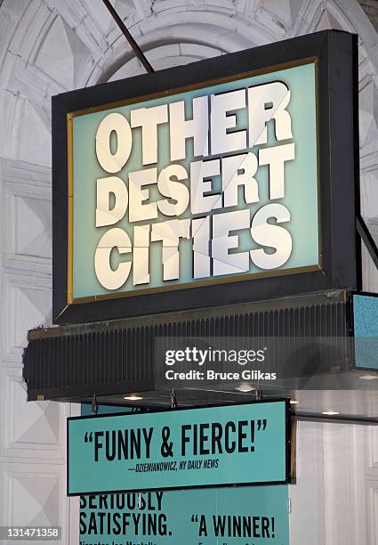 Signage at the opening night for "Other Desert Cities" on Broadway at The Booth Theater on November 3, 2011 in New York City.