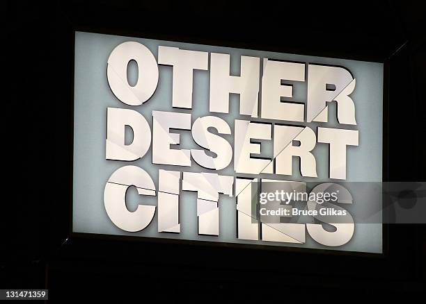 Signage at the opening night for "Other Desert Cities" on Broadway at The Booth Theater on November 3, 2011 in New York City.