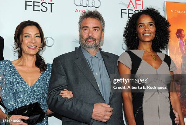 Actress Michelle Yeoh, director/producer Luc Besson, and producer Jacqueline Lyanga arrive at the "Miss Bala" Centerpiece Gala during AFI FEST 2011...