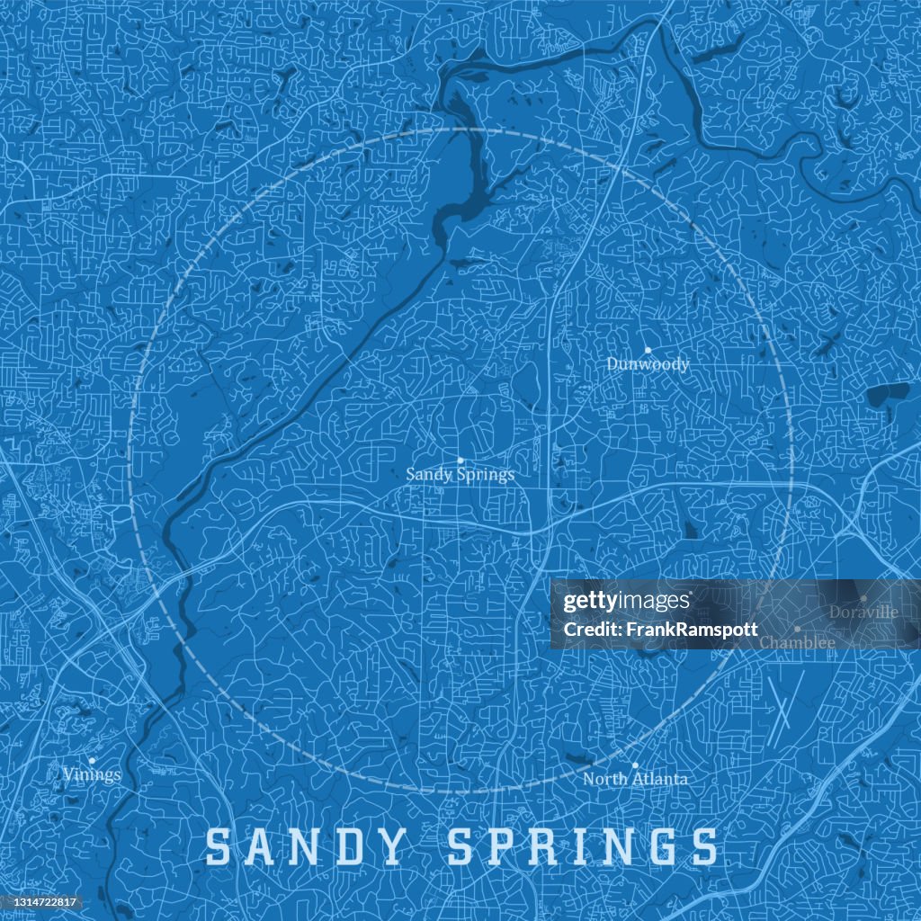 Sandy Springs GA City Vector Road Map Blue Text