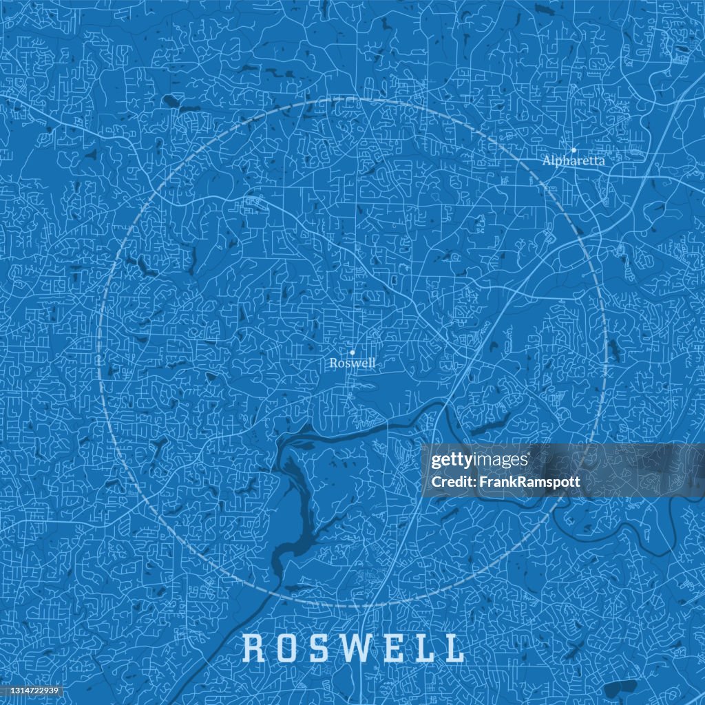 Roswell GA City Vector Road Map Blue Text