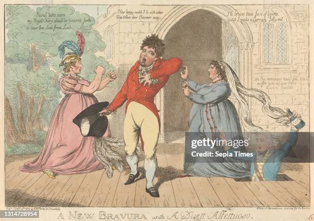 New Bravura with a Duett Affettuoso, Charles Williams, active 1796–1830, British Etching, hand-colored, Sheet: 9 3/8 x 14 1/8in. .