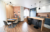 Modern interior beautiful kitchen studio.