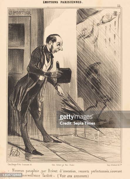 Honoré Daumier, , French, 1808 - 1879, Nouveau parapluie, par Brevet..., Émotions parisiennes: pl.33, lithograph, Ailsa Mellon Bruce Fund.