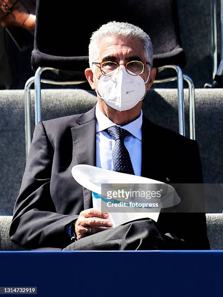 Manuel Orantes attends to the ATP Barcelona Open Banc Sabadell 2021 at Real Club De Tenis Barcelona on April 24, 2021 in Barcelona, Spain.