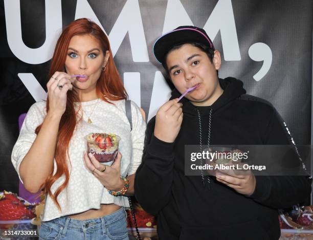 Jessa Hinton and son attend the Grand Opening Of Everbowl At The W Hollywood held at Everbowl At The W Hollywood on April 22, 2021 in Hollywood,...