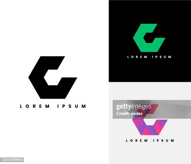 letter g logo set with hexagonal shape - g logo stock illustrations