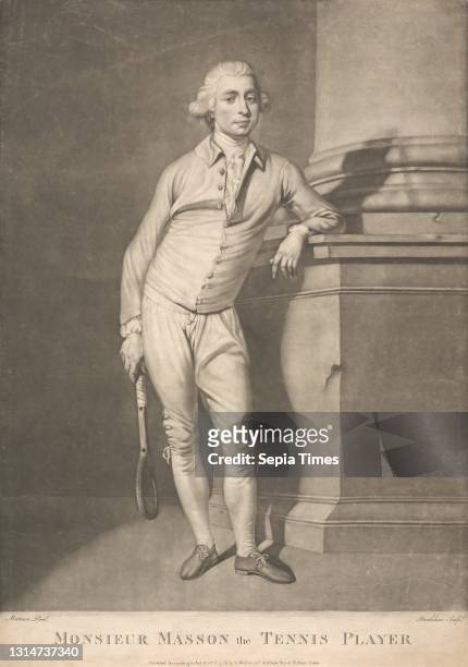 Monsieur Masson the Tennis Player, Richard Brookshaw, 1736–1804, after John Hamilton Mortimer, 1740–1779, British Mezzotint, Sheet: 19 7/8 x 14in. .