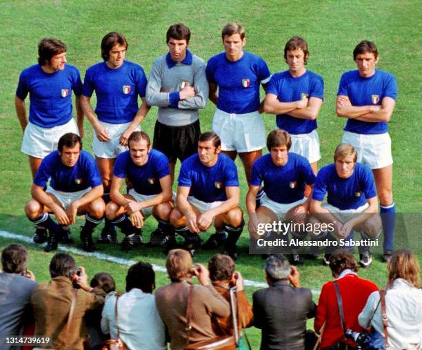 Italy team line up Mario Bertini, Roberto Boninsegna, Dino Zoff, Giacinto Facchetti, Roberto Rosato, Luigi Riva, Pierluigi Cera, Sandro Mazzola,...