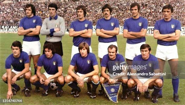 Italy team line up Giorgio Chinaglia, Dino Zoff, Roberto Rosato, Aldo Agroppi, Luciano Spinosi, Luigi Riva Fabio Capello, Franco Causio, Gianpiero...
