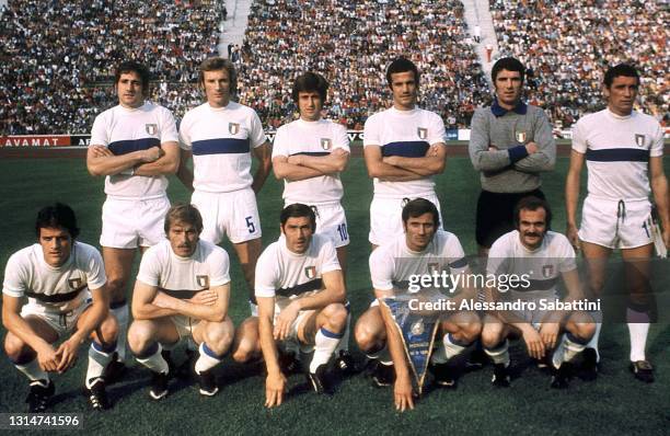 Italy team line up Giorgio Chinaglia, Morini Francesco, Gianni Rivera, Luciano Spinosi, Dino Zoff, Luigi Riva Fabio Capello, Romeo Benetti, Tarcisio...