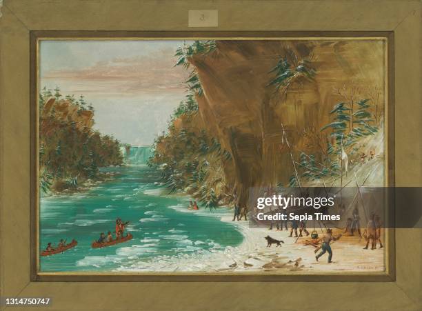 George Catlin, , American, 1796 - 1872, The Expedition Encamped below the Falls of Niagara. January 20 1847/1848, oil on canvas, overall: 37.8 x 56.2...