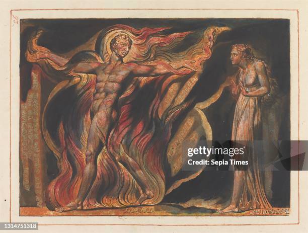 Jerusalem, Plate 26, 'Such Visions Have....', Print made by William Blake, 1757–1827, British, 1804 to 1820, Relief etching printed in orange with...