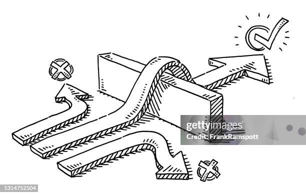 arrow overcome an obstacle concept drawing - frank ramspott arrow stock illustrations