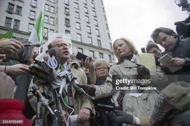 March 17: MANDATORY CREDIT Bill Tompkins/Getty Images Scott Stringer, NYC Comptroller being interviewed during the St. Patrick's Day parade on March...