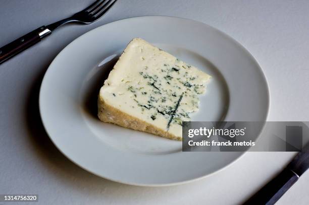 bleu d'auvergne cheese ( france) - bleu dauvergne käse stock-fotos und bilder