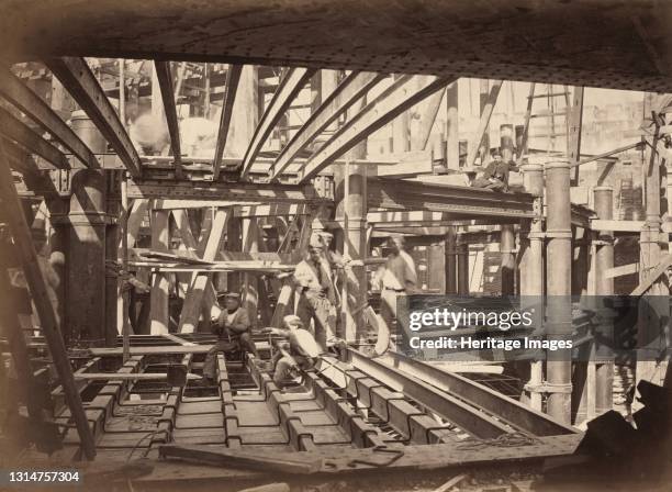 Workers on Girders of Auditorium, New Paris Opera, c. 1867. Artist Louis-Emile Durandelle, Hyacinthe César Delmaet.