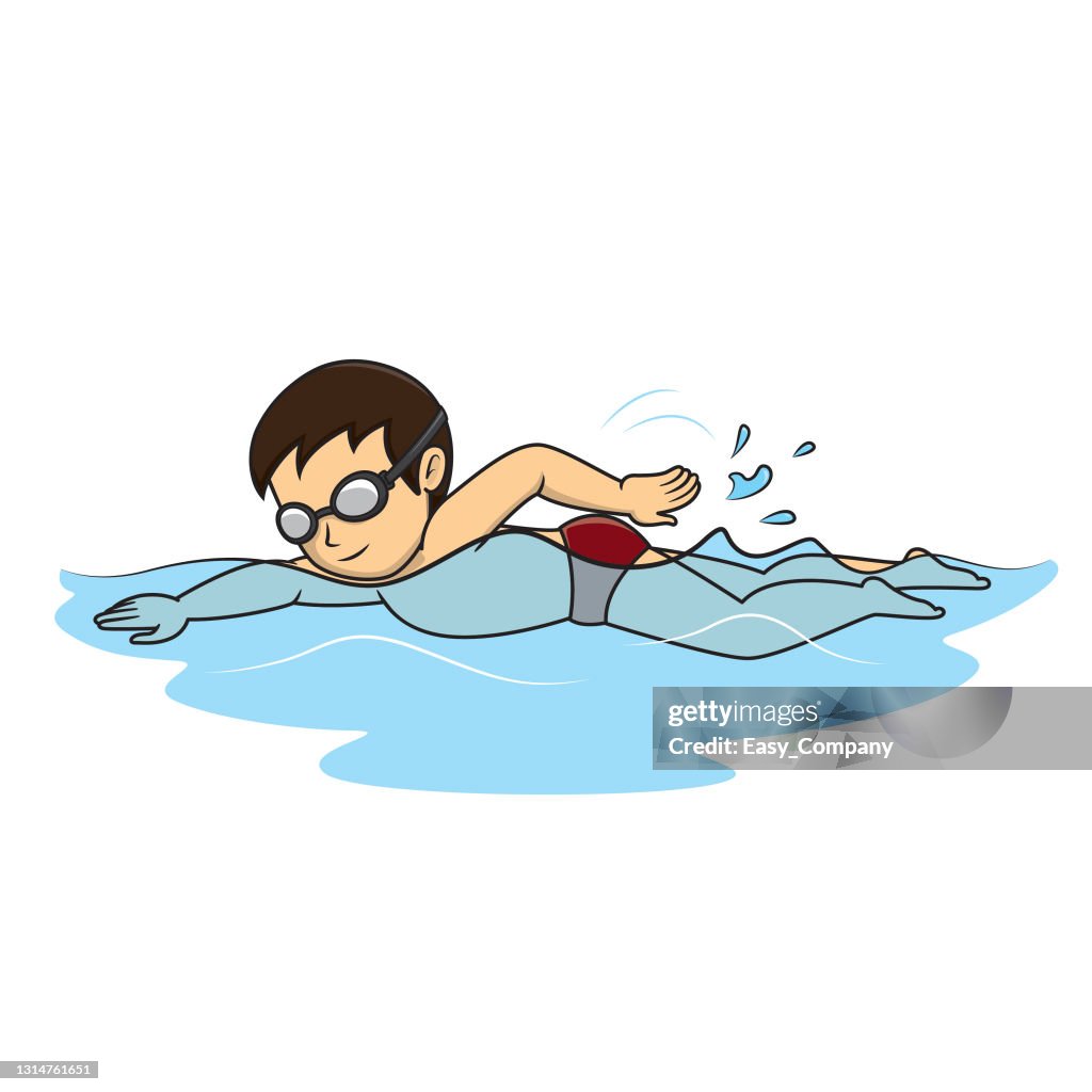 Vector Illustration Of A Man Swimming In The Pool By Freestyle Stroke  Isolated On White Background Sport Competition Or Training Concepts Kids  Coloring Page Color Cartoon Character Clipart High-Res Vector Graphic -