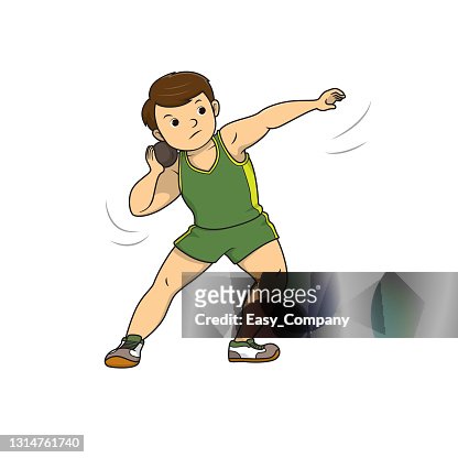 Vector Illustration Of Male Athlete Training The Shot Put Throwing Track  And Field Event Sport Game Isolated On White Background Sport Competition  Or Training Concepts Kids Coloring Page Cartoon Character Clipart High-Res