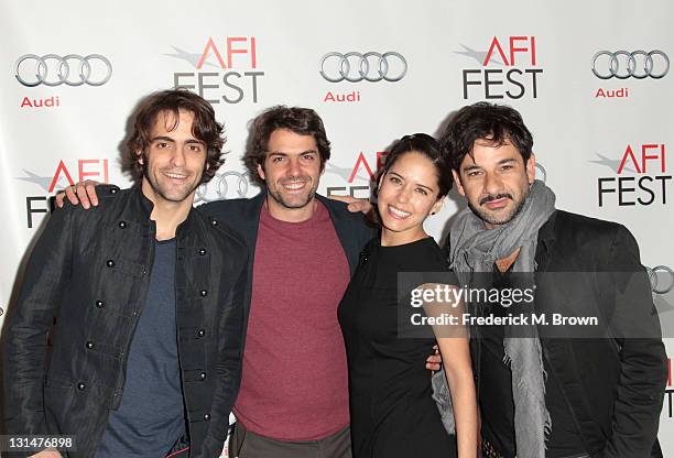 Actors Jose Maria de Tavira, Stephanie Sigman and Miguel Rodarte arrive at the "Miss Bala" Centerpiece Gala during AFI FEST 2011 presented by Audi at...
