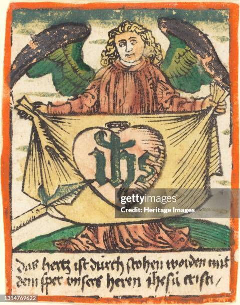 Sacred Monogram in a Sacred Heart on a Cloth Held by an Angel, c. 1480. Artist Unknown.