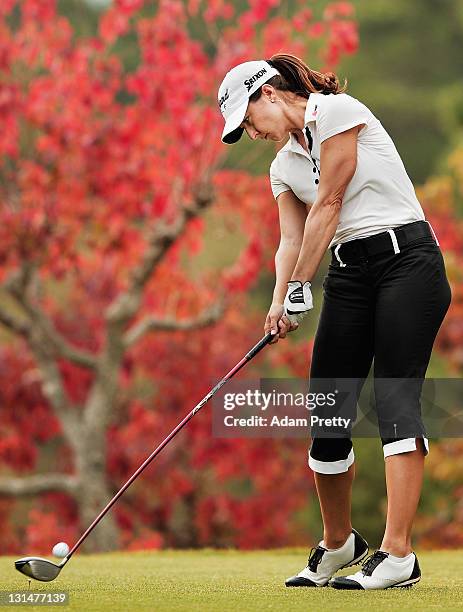 Paige Mackenzie of the USA tees off during the second round of the Mizuno Classic at Kintetsu Kashikojima Country Club on November 5, 2011 in Shima,...