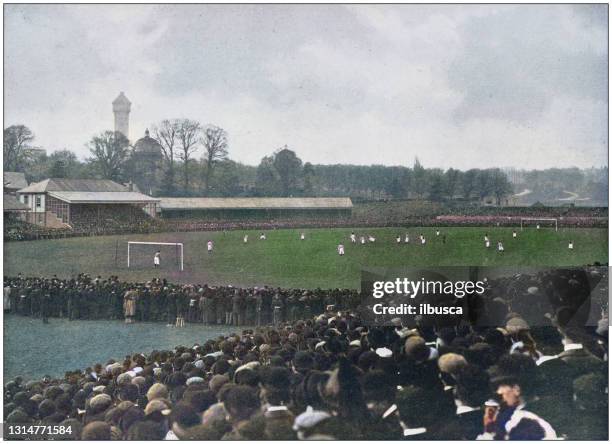 antique photograph of the british empire: football game in england - england football team stock illustrations