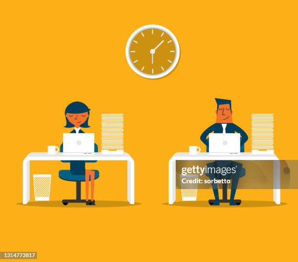 longhours - looking at desktop computer screen stock illustrations